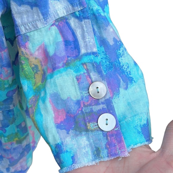 NWT Ali Miles Button Front Linen Blend Floral Top Size Lg, turquoise, blue, pink - Picture 5 of 9